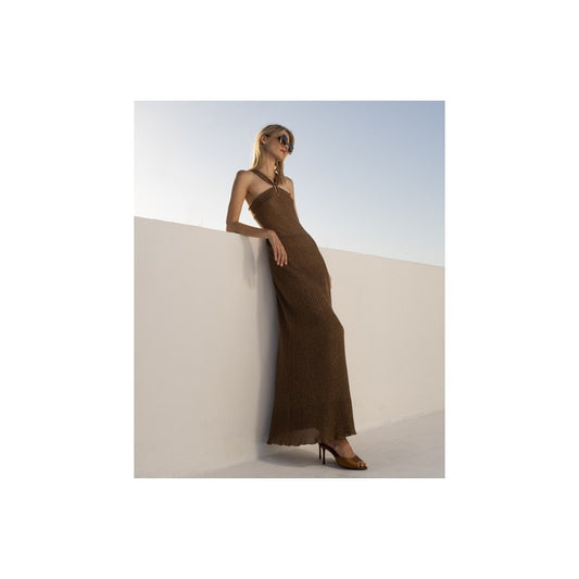 Vestido de tirantes de lurex marron brilli brilli para alquiler en Barcelona