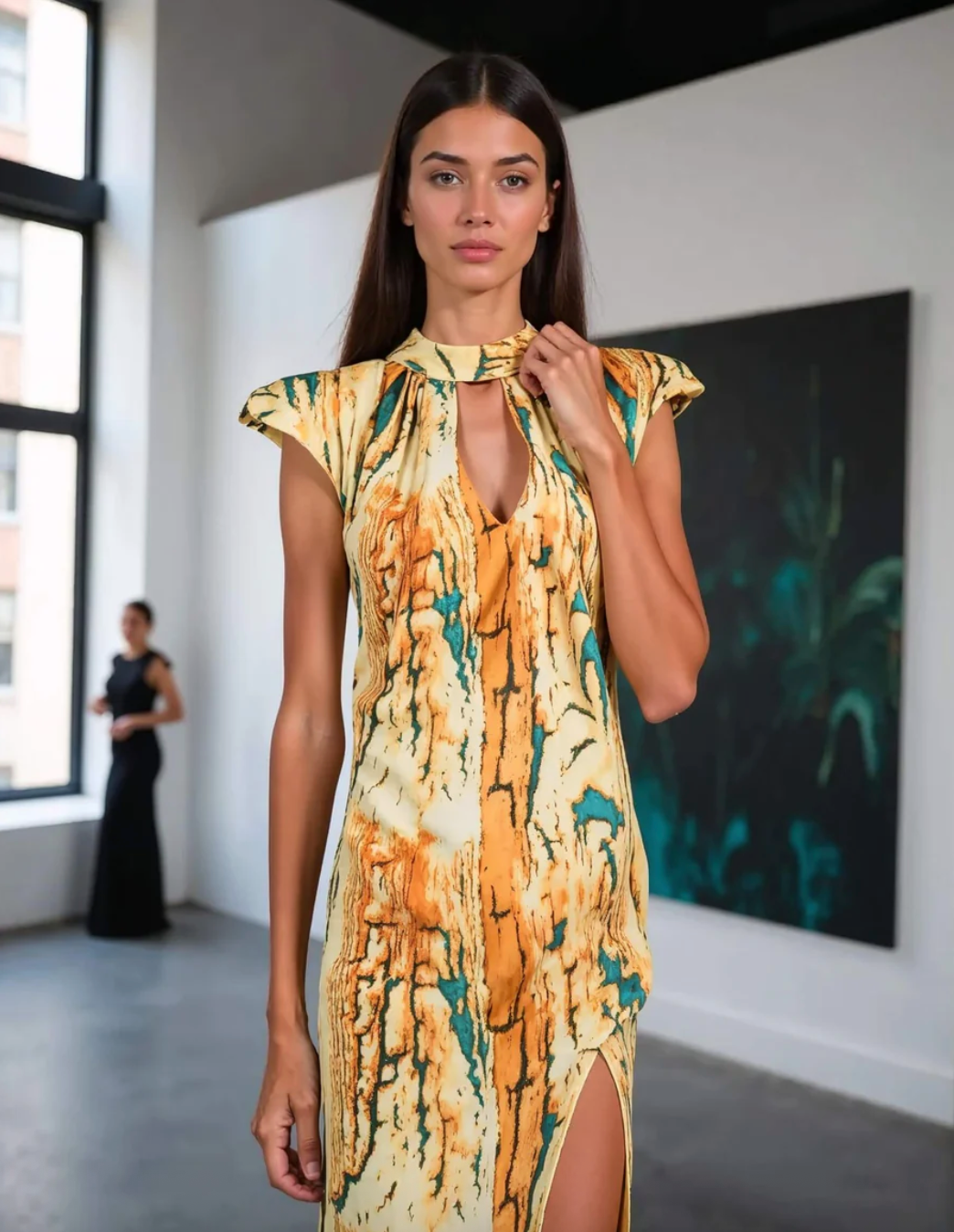 Vestido con hombreras perfecto para invitada de boda, ceremonias y fiestas de estilo español.
