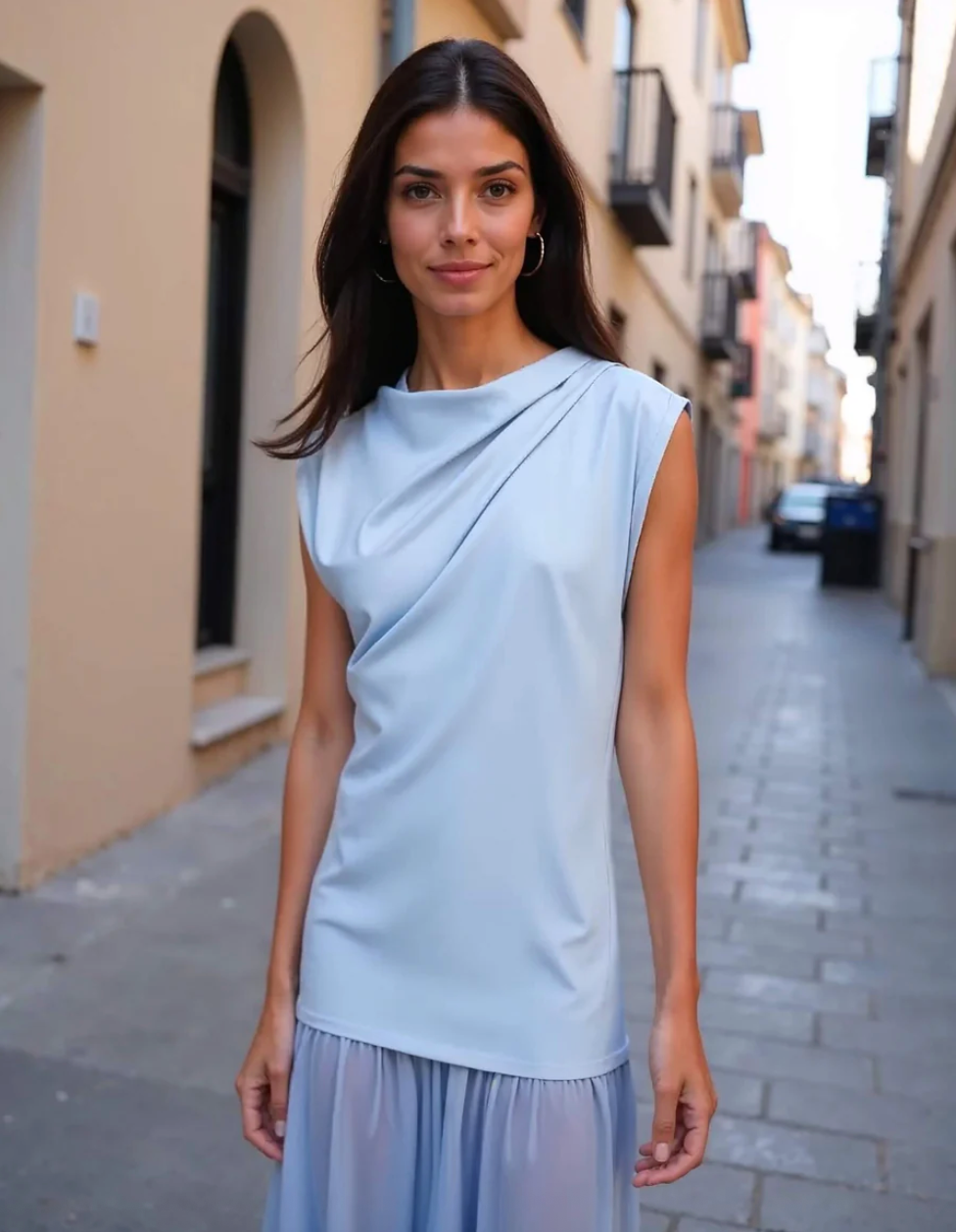 Vestido azul para invitada de boda, fiesta, graduación, elegante y femenino.
