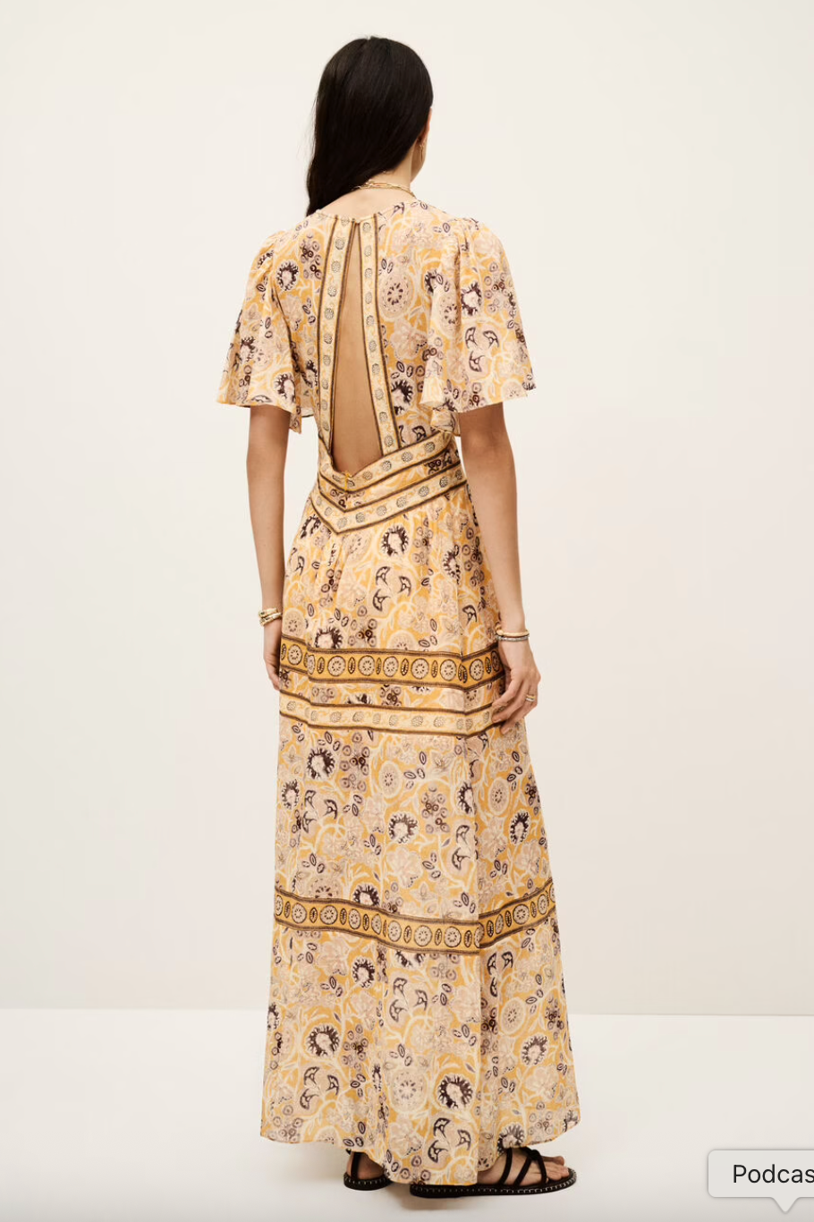 Vestido de algodon amarillo estampado de la marca Ba&sh para alquiler.