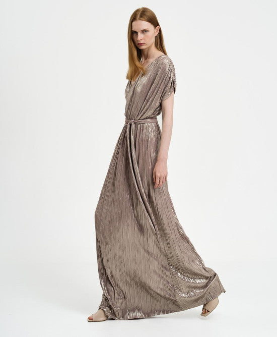 Vestido cómodo dorado y plateado perfecto para cena, fiesta o evento de noche. Perfecto para navidad.