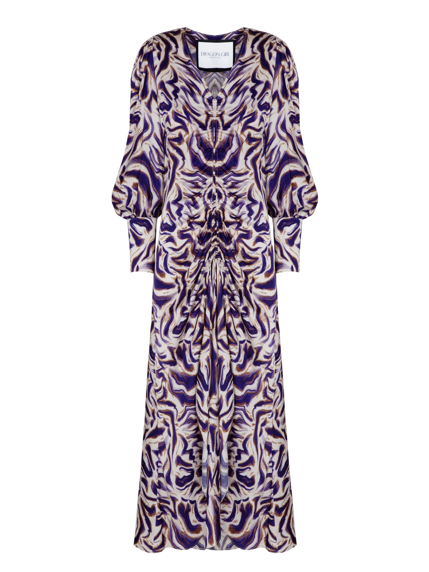 Vestido elegante y sobrio estampado de la marca Dragon Girl. Manga abullonada y fruncido que se ajusta y realza la silueta. Perfecto para boda, fiesta o evento.
Disponible para alquiler en Barcelona.
