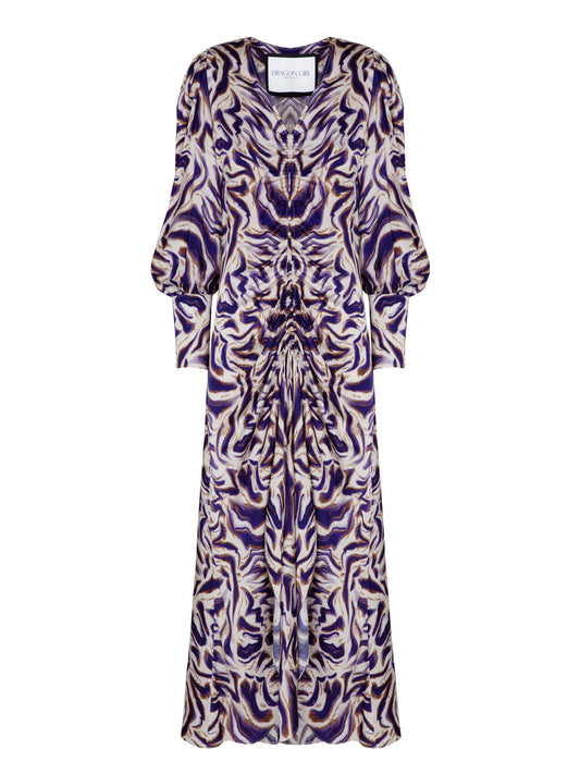 Vestido elegante y sobrio estampado de la marca Dragon Girl. Manga abullonada y fruncido que se ajusta y realza la silueta. Perfecto para boda, fiesta o evento.
Disponible para alquiler en Barcelona.