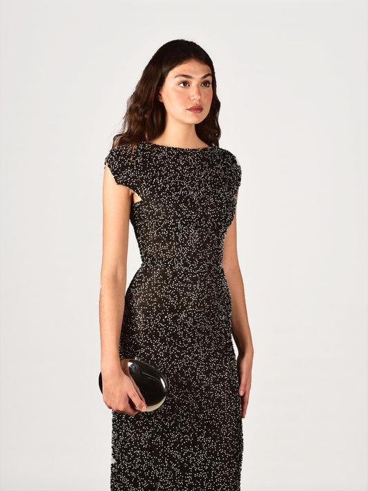 Vestido brillante de pedreria para fiestas, bodas, eventos, ocasiones especiales, gala, Goya.